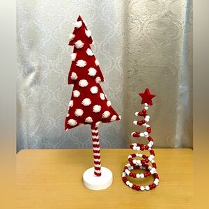 2 red & white holiday trees.